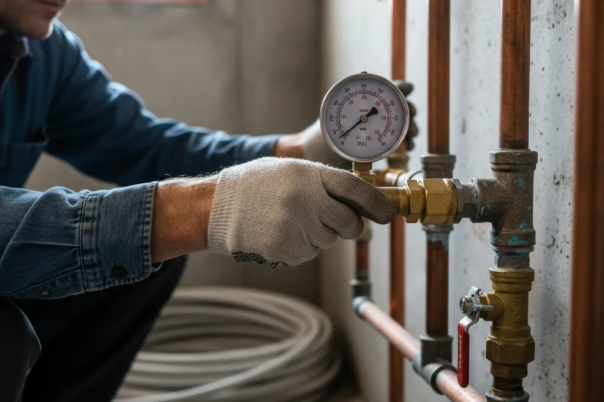 Pressure testing a repaired line during Water Line Repair in De Kalb